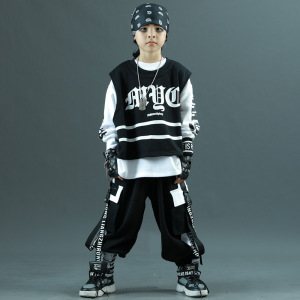 街舞儿童男孩潮服秋季三件套嘻哈潮女套装hiphop炸街爵士舞架子鼓