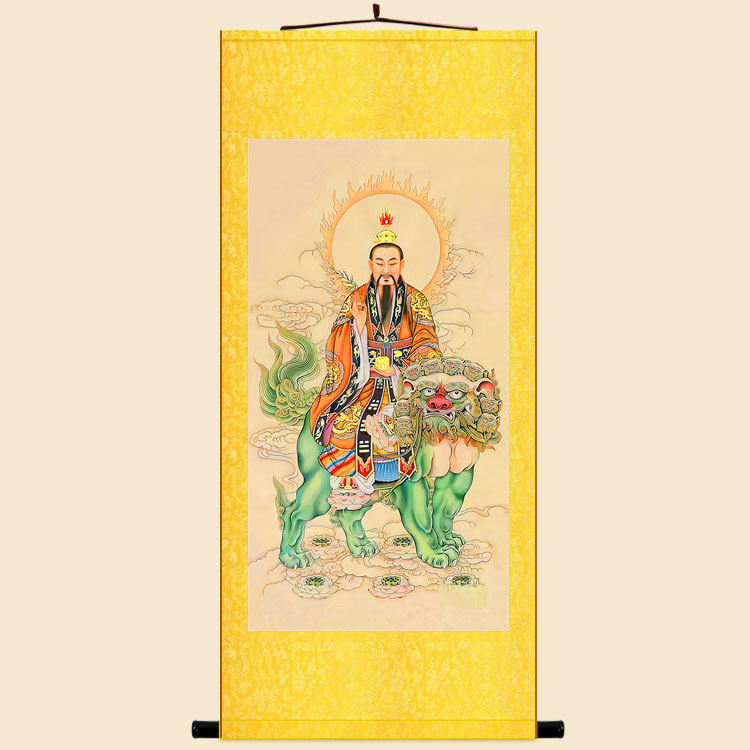 太乙救苦天尊神像画 东极青华大帝水陆画卷轴挂画 绢布材质装饰画