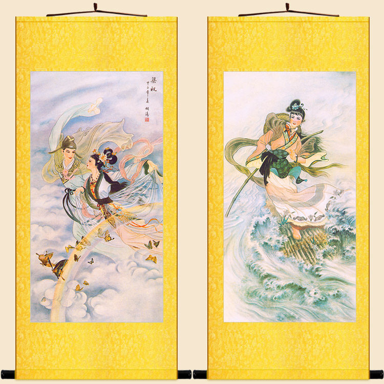 梁祝图 刘三姐人物神像画 梁山伯祝英台神话故事绢布卷轴挂画定制