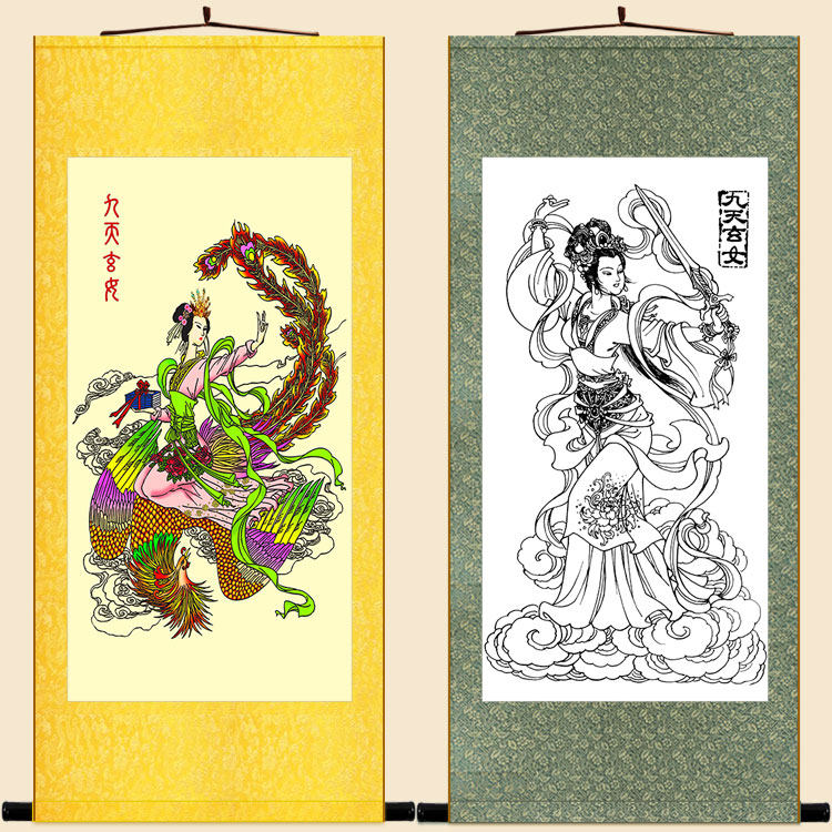九天玄女图画像挂画 九天娘娘 女神仙女道场神像画绢布装饰画定制
