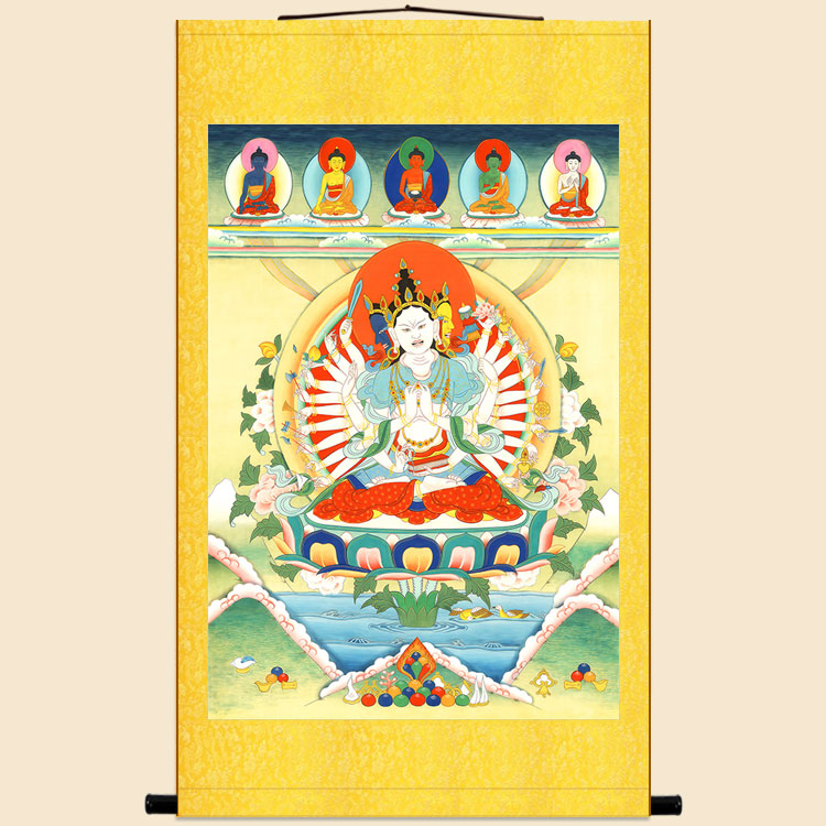 唐卡风格准提菩萨佛母佛像画 准胝观音卷轴挂画 佛堂佛龛装饰画