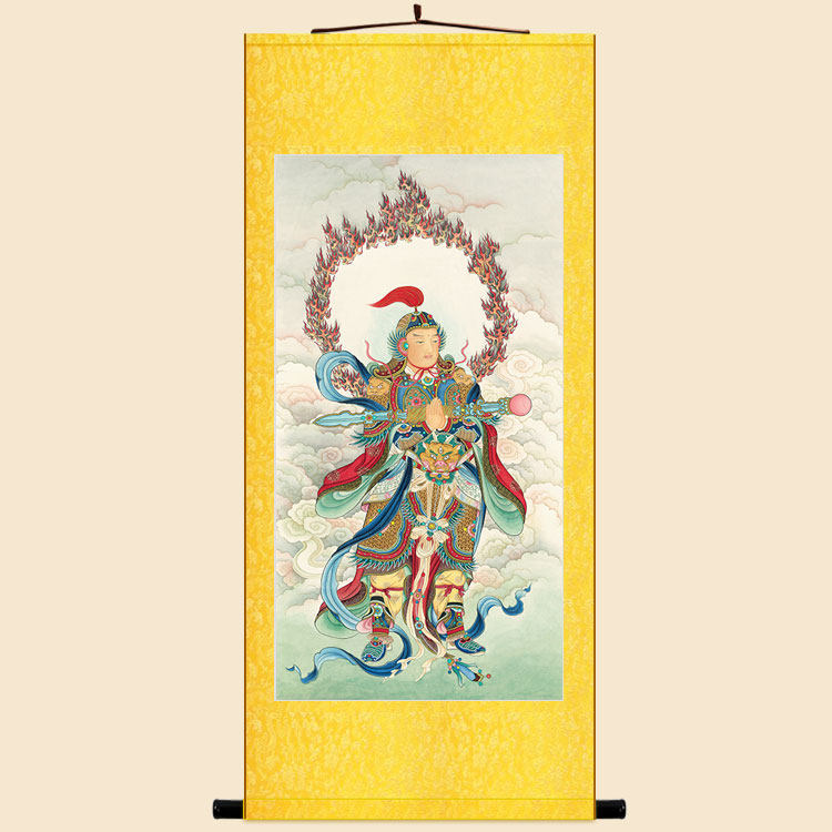 韦驮天尊画像 韦陀护法神像画佛堂装饰画 绢布卷轴挂画可来图定制