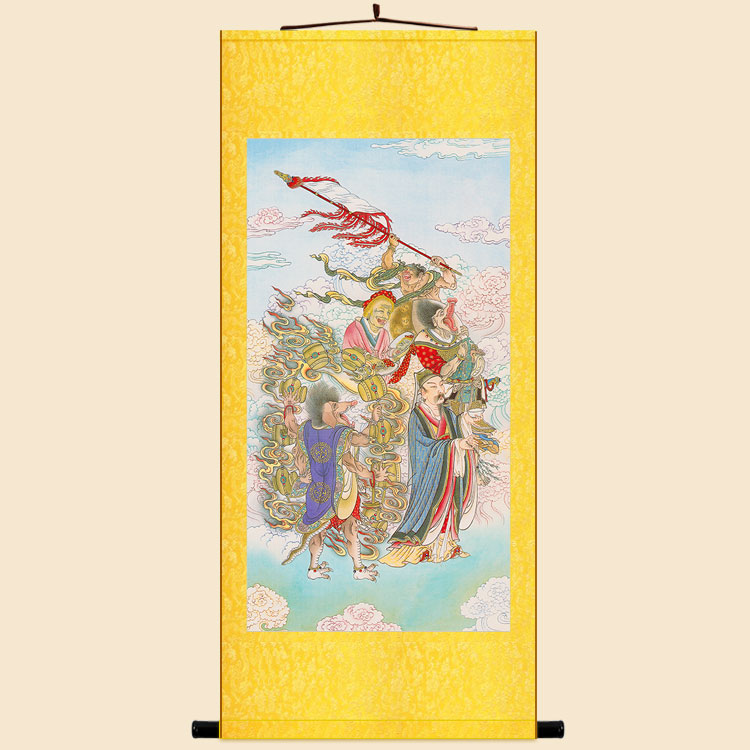 明清复古版 雷公电母风伯雨师众神画像 绢布材质卷轴挂画水陆画