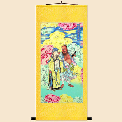 明代古画 神霄传教钟吕真仙图 汉钟离吕洞宾神像画卷轴挂画水陆画