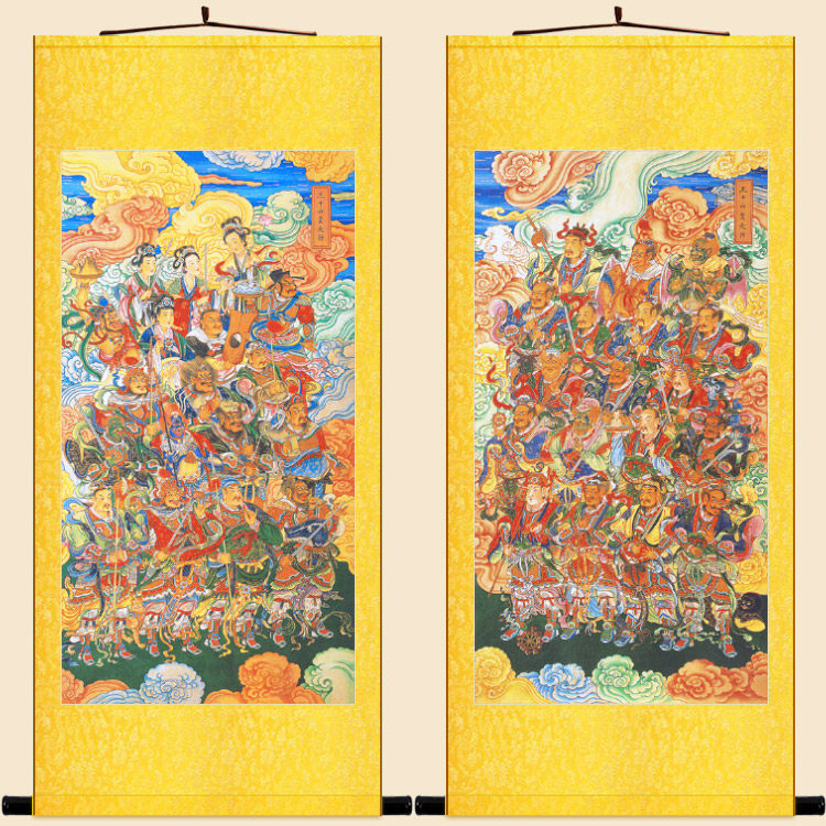 三十六天罡神将画复古国画挂轴 道场水陆卷轴画定制绢布神像画