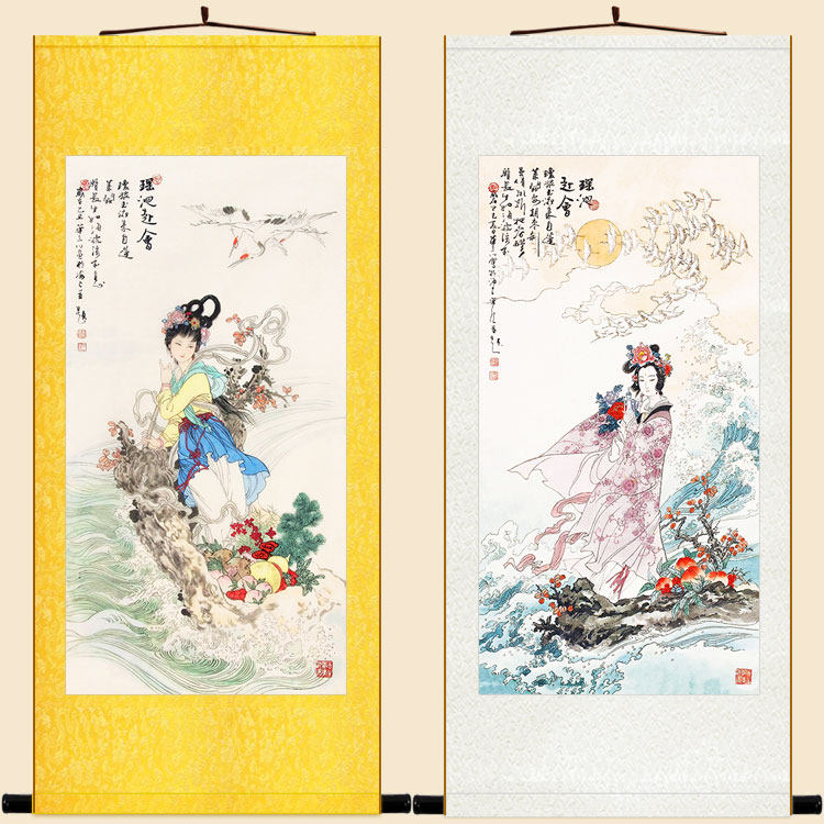 瑶池赴会图 华三川仙女画像 女神人物卷轴挂画丝绸画来图定制订做
