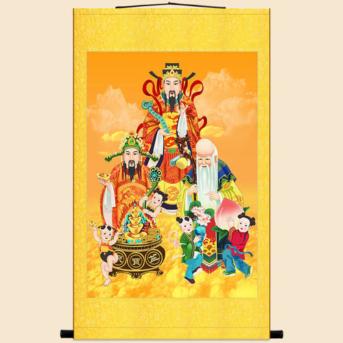 福禄寿三星高照图画像高清卷轴画