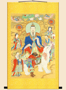 东华帝君神仙画 东王公水陆画 复古卷轴挂画 绢布装饰画来图定制