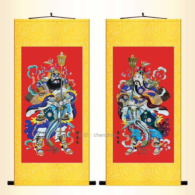 门神画像挂画 尉迟恭秦琼神像画卷轴画 道场水陆画装饰画定制订做