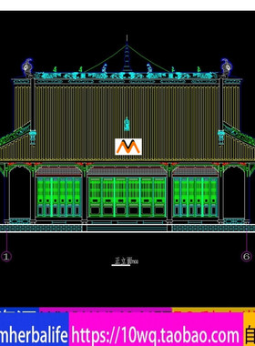 L1085寺庙宇三开间单檐单层歇山顶木结构大雄宝殿古建筑CAD图纸