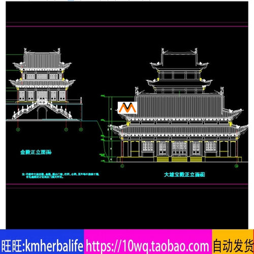 H83九开间仿古寺庙重檐歇山顶大雄宝殿施工图檐口大样图CAD图纸