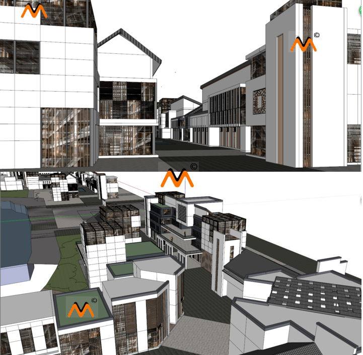 su新中式商业街沿街建筑商业建筑商住楼简约中式购物街商铺su模型