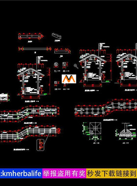 H442现代中式爬山廊檐休息长廊木结构长廊基础施工图CAD图纸大样
