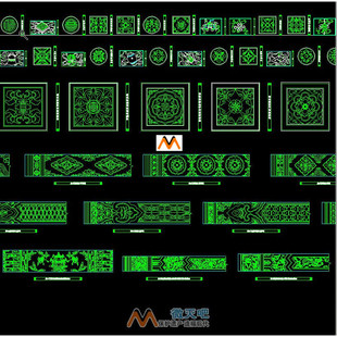 H44古建筑和玺彩画枋心彩画图块椽头图案块天花板藻井彩画CAD图纸