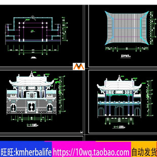 H330南方二层单檐歇山顶仿古戏楼戏台露天演出台唱戏房CAD施工图