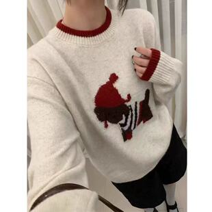 【红帽小狗】卡通小狗减龄洋气圆领秋冬保暖针织毛衣2537