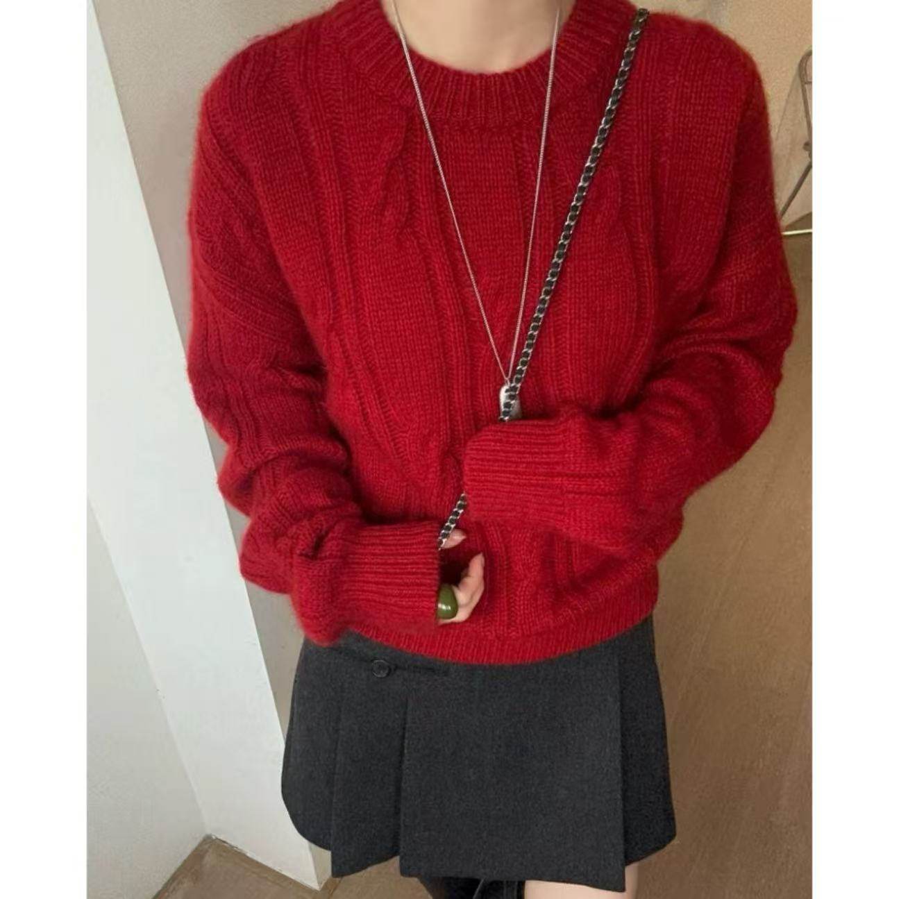 【红玫瑰】氛围感新年红 加厚冬季软糯保暖针织麻花套头2391,女装/女士精品,毛针织衫,淘宝优惠券,粉丝福利购,淘宝优惠卷