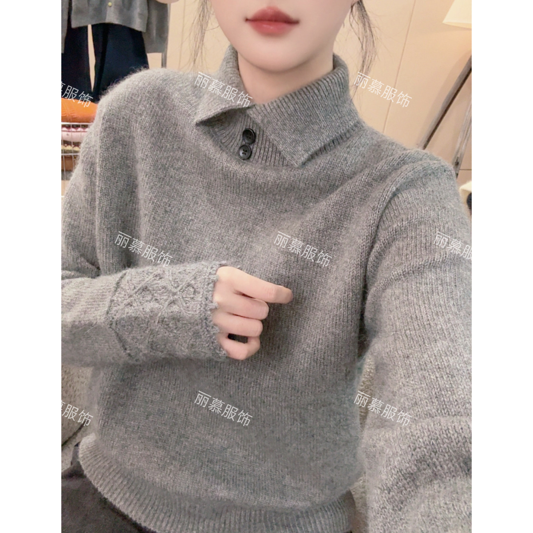 【拼接镂空袖】韩系半翻领两粒扣破解镂空花纹袖高级针织套头2366,女装/女士精品,短外套,淘宝优惠券,粉丝福利购,淘宝优惠卷