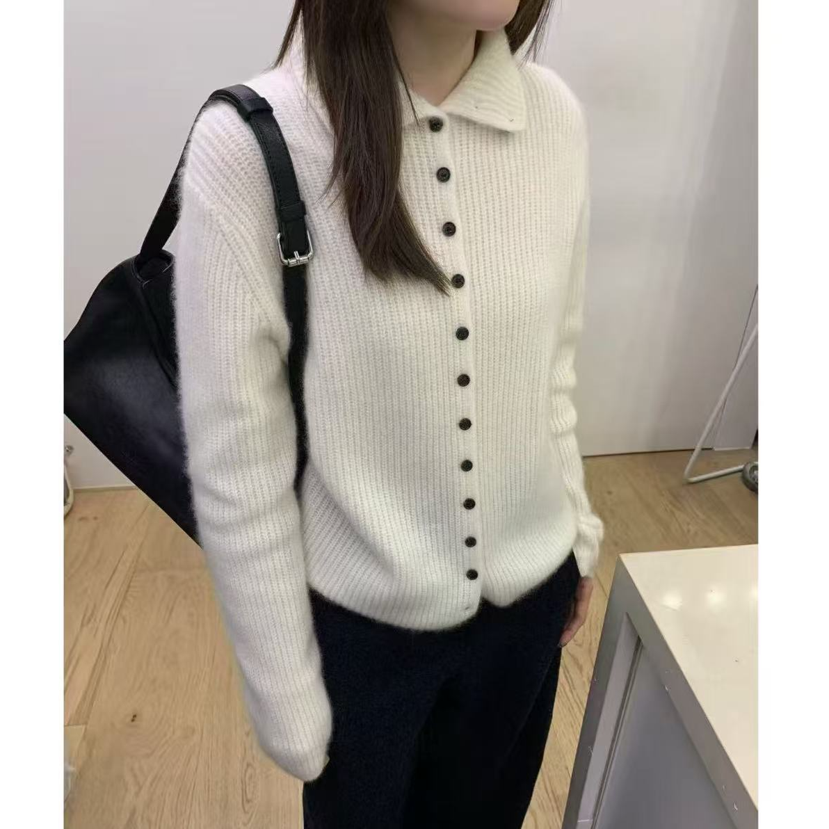 【茉莉】蜜熊绒甜美纯色单排扣韩版可立领针织开衫毛衣2597