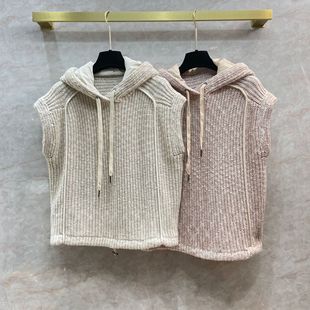 设计感连帽斗篷毛衣马甲女装 带帽上衣 宽松落肩羊毛羊绒无袖 针织衫