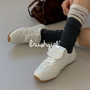 春 女轻便百搭运动休闲平底鞋 M83STYLE韩版 百搭翻盖系带德训小白鞋