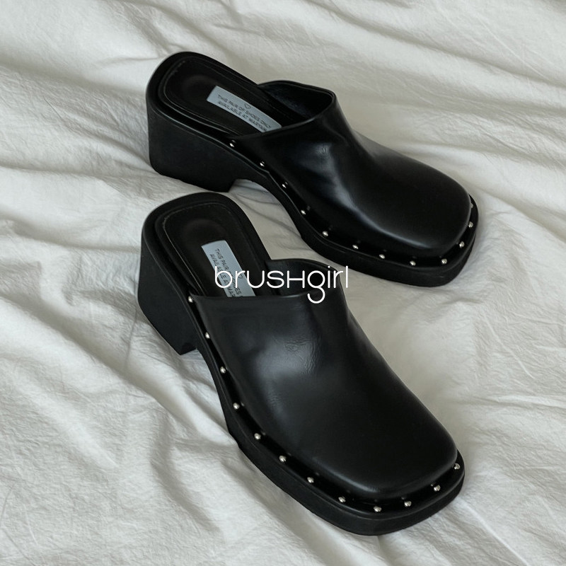 韩版铆钉包头拖鞋粗跟百搭