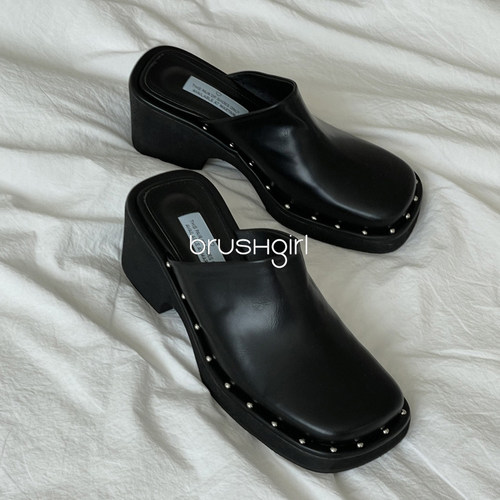 韩版铆钉包头拖鞋粗跟百搭