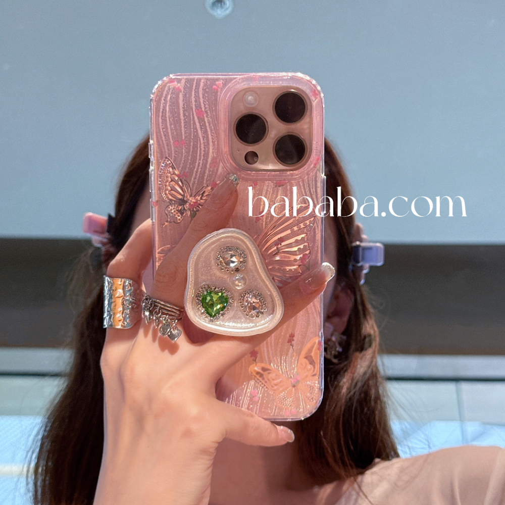 唯美蝴蝶宝石支架适用iPhone16ProMax手机壳苹果15Pro保护套14pm女款13新款小众高级感全包边软胶时尚气质潮