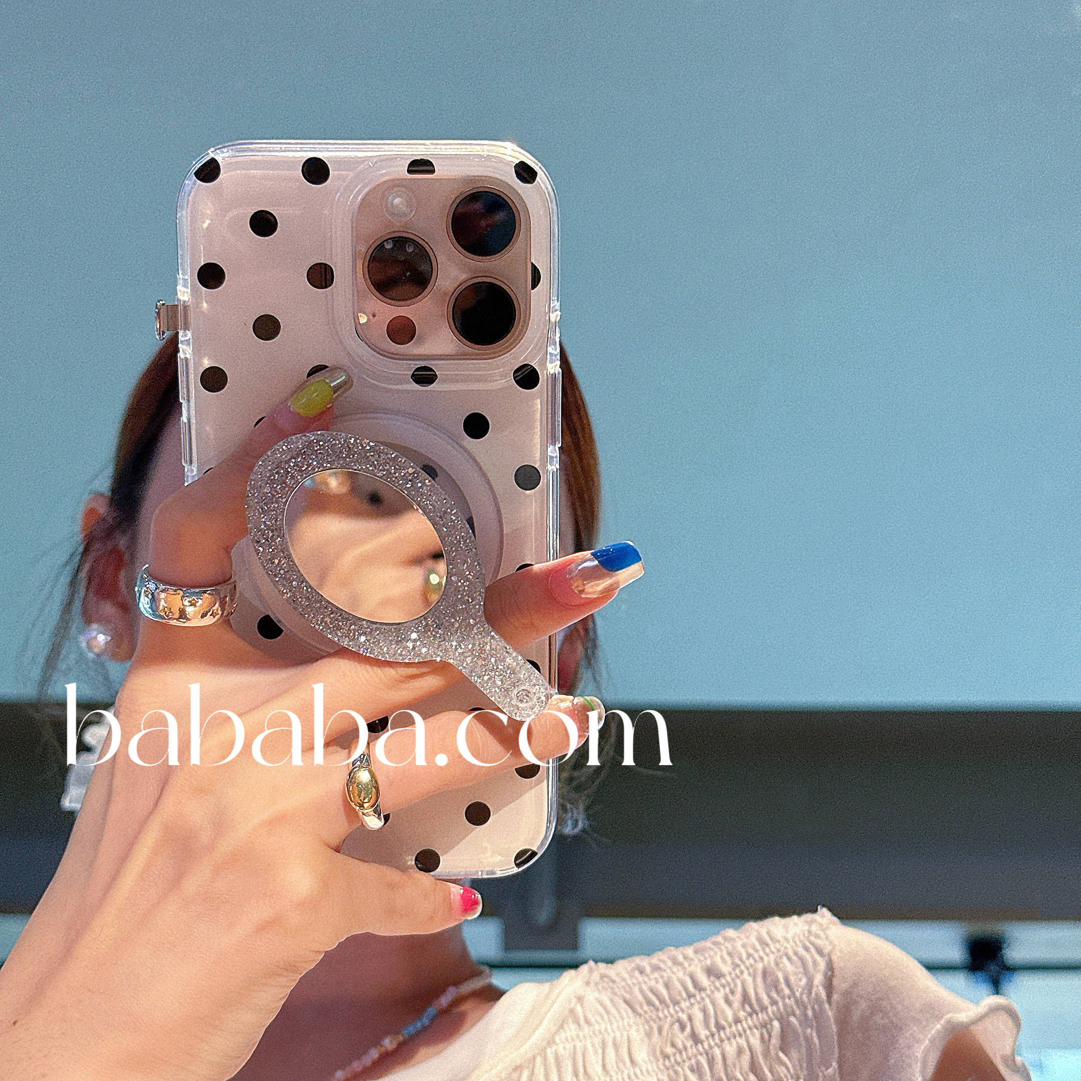 韩国ins补妆镜磁吸18适用iPhone17ProMax手机壳苹果15/16pro保护套13女款14高级感波点支架全包软