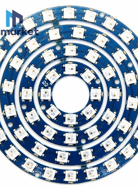 蓝色 60位 WS2812 5050 RGB内置全彩驱动彩灯开发板 四合一灯板