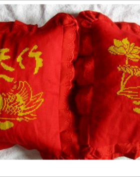 纯人工手绣十字绣成品新款婚庆对枕天作之合现货优惠全国包邮