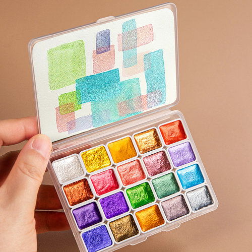 敦煌20色珠光固体水彩颜料美甲缠花黏土染色美术生绘画工具套装ES