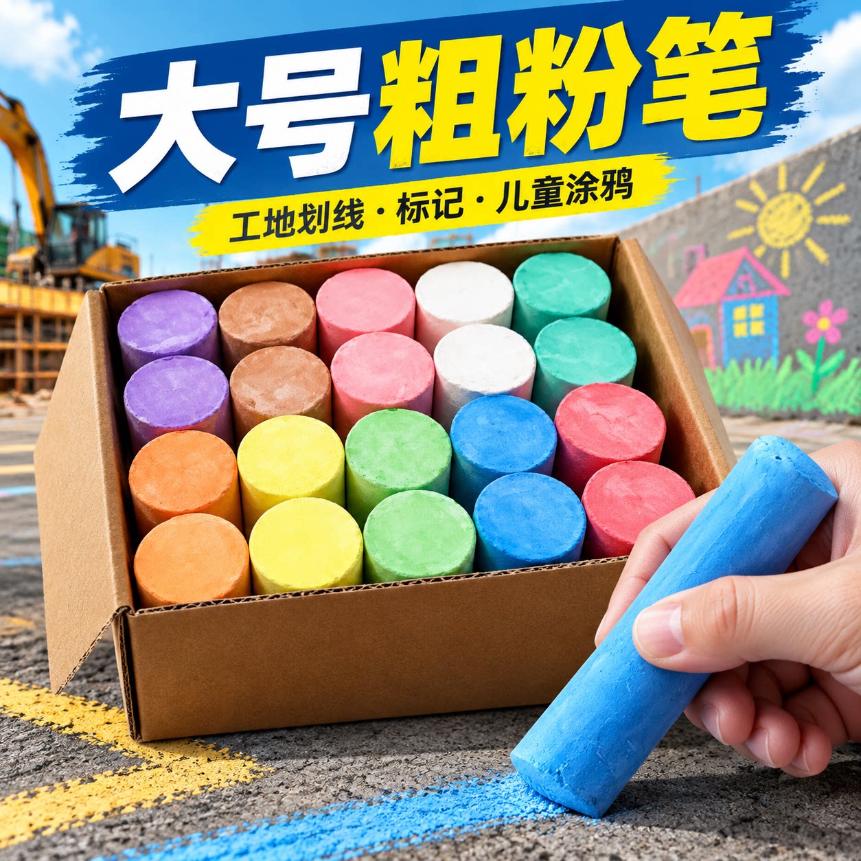 大号粗粉笔木材记号彩色粗粉笔加粗黑板船用工地钢管标记划线粉笔