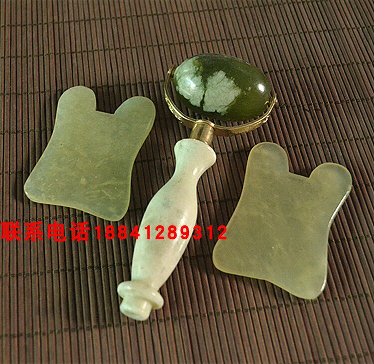 天然岫玉刮痧板玉石花瓶按摩滚轮推脸器脸部眼部美容棒3件套装