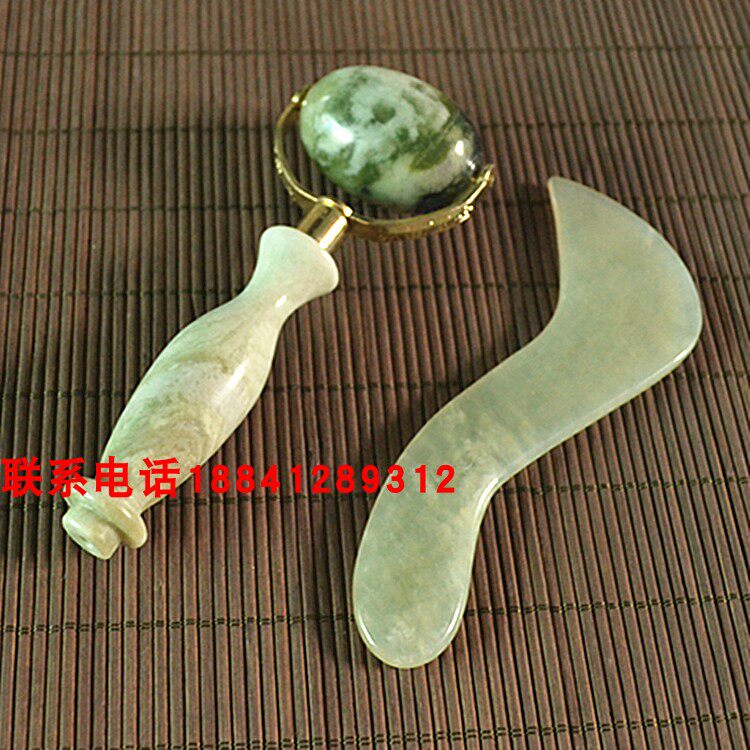 天然玉石花瓶美容器面部眼部美容按摩棒岫玉刀型刮痧板组合套装
