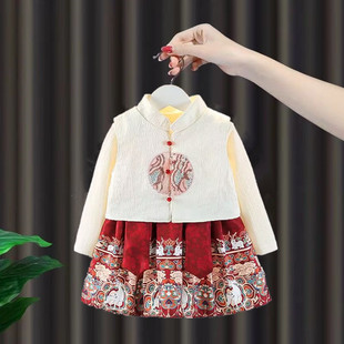 女童马面裙套装春秋装2026新款儿童春季汉服唐装洋气两件套连衣裙