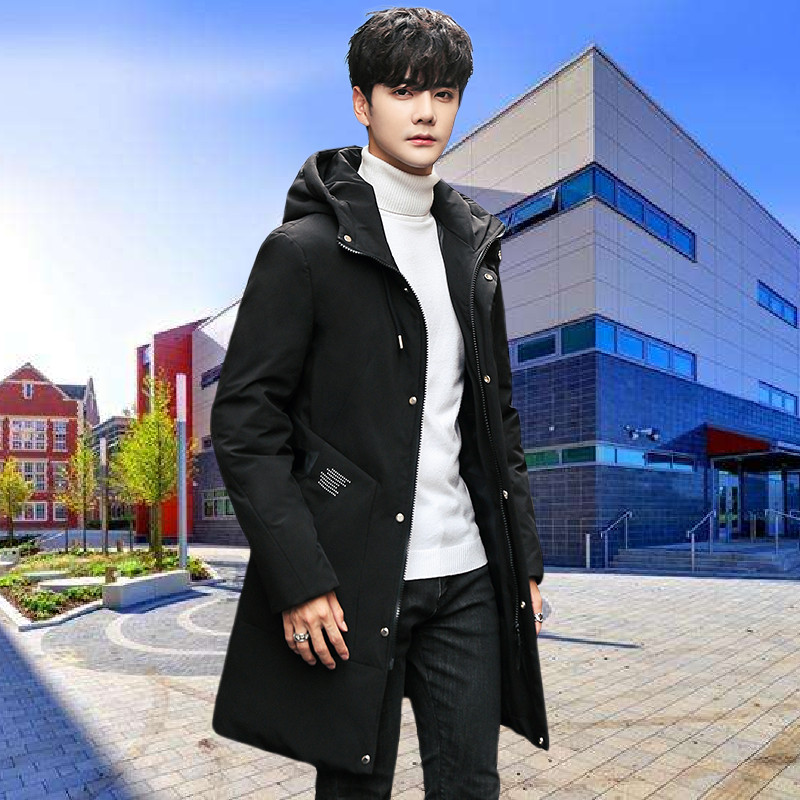 青少年高中学生工装羽绒服男中长款潮牌帅气鸭绒冬装19新款派克服