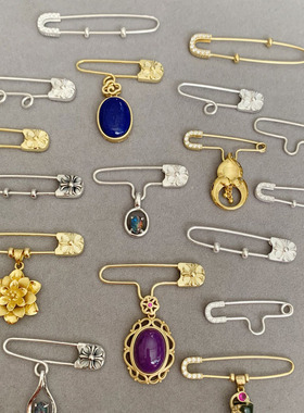 925纯银别针 吊坠变胸针 U形扣带硅胶定位珠 百变万能K金胸针