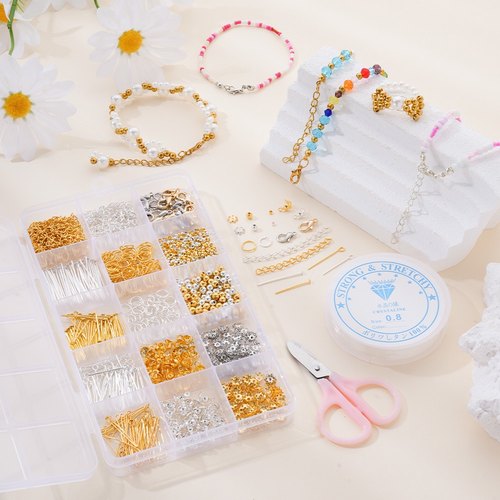 跨境热销15格金属配件套装龙虾扣开口圈串珠配件手链包链diy配件