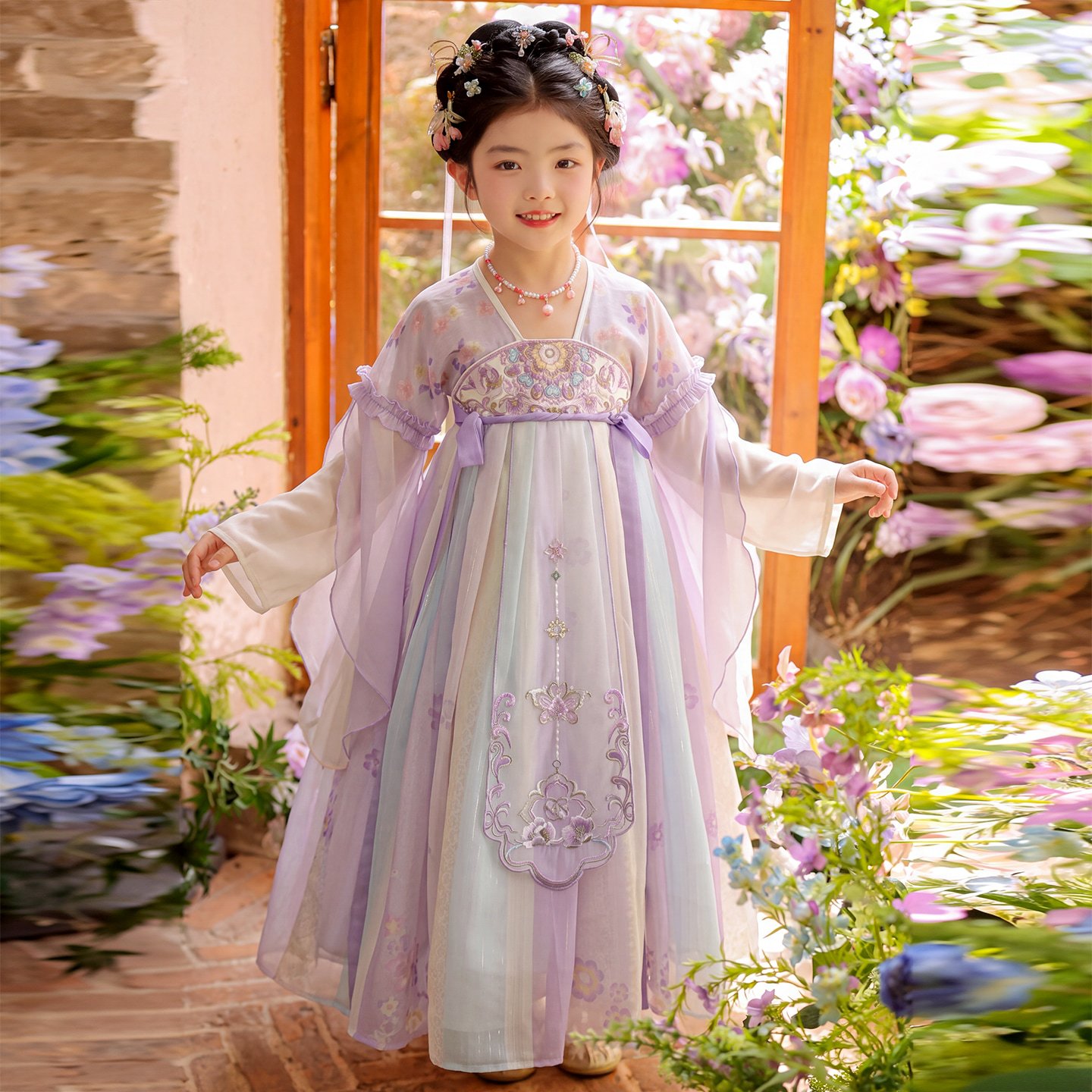 紫色汉服女童2026春秋款儿童超仙国风公主连衣裙女孩玉兔襦裙古装