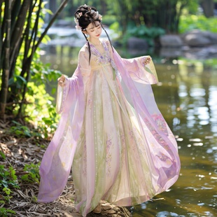 【紫藤】原创披帛唐制汉服女齐胸襦裙渐变粉紫汉元素2026春秋夏