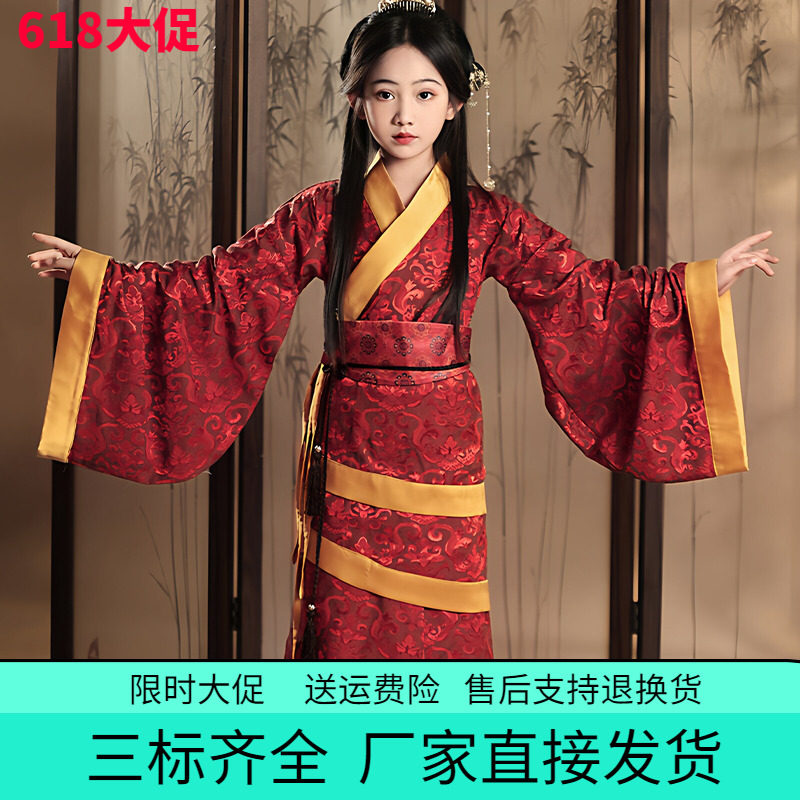 汉服女童 春秋冬战国袍复原曲裾袍秦汉风宝宝礼服国风古装演出服