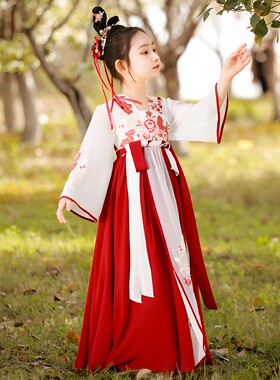 女童汉服裙2026新款夏秋季古装儿童古风唐装襦裙红色超仙连衣裙