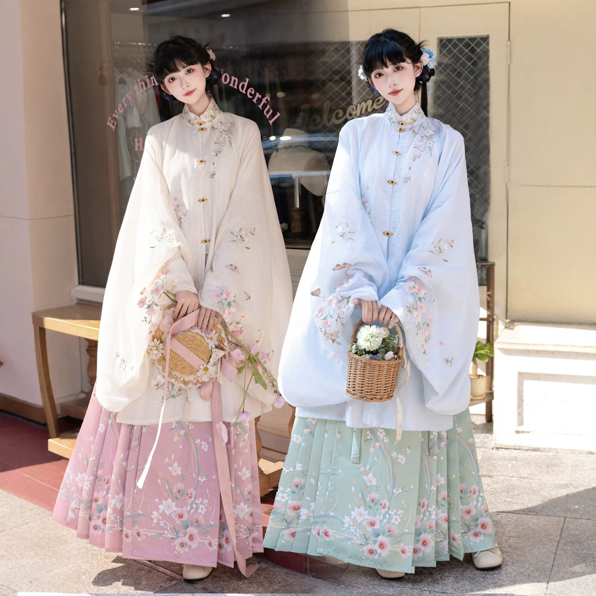 明制瑟琶袖汉服立对襟领长衫秋冬汉服女池秋记汉服日常马面裙套装
