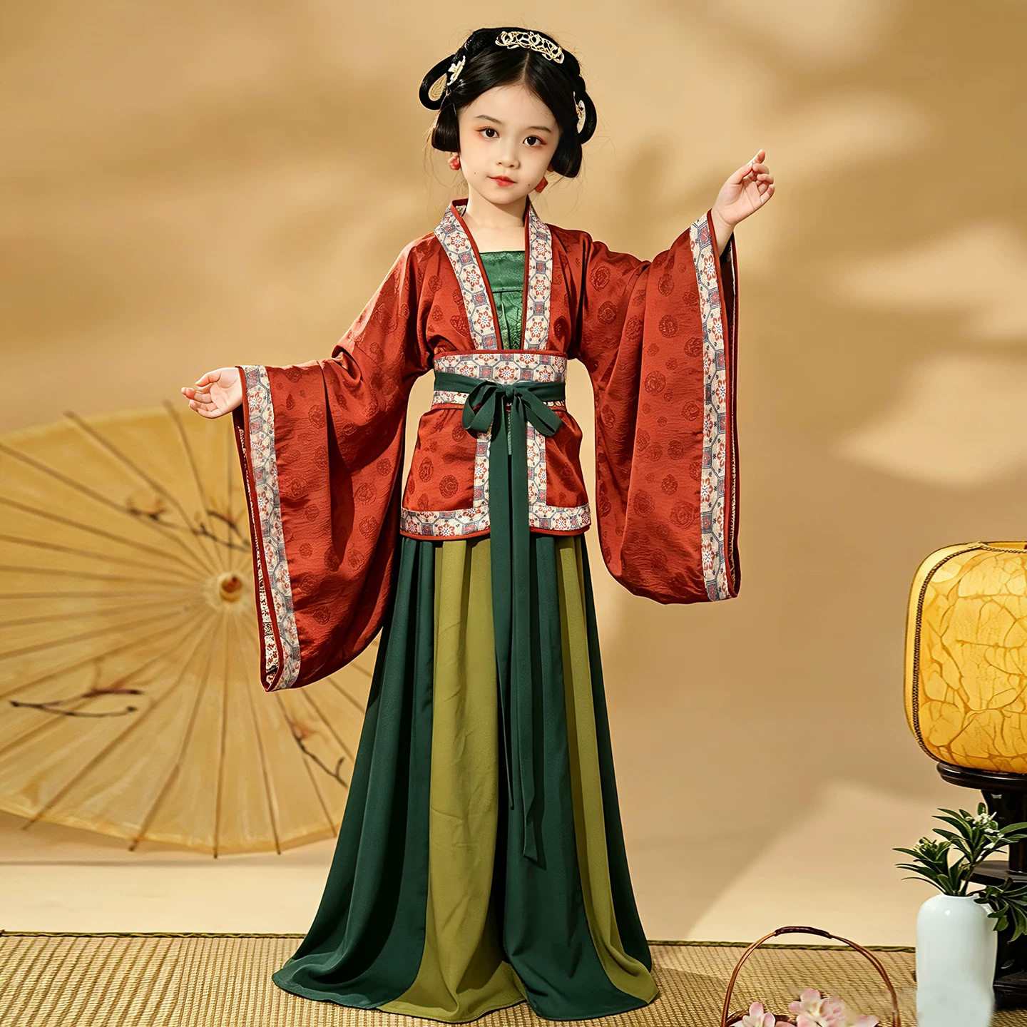 女童魏晋制汉服套装舞蹈演出