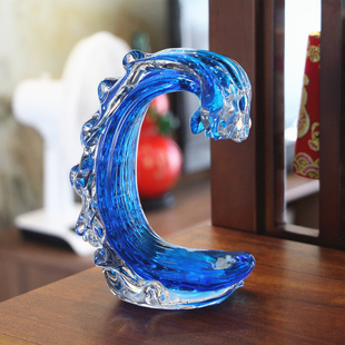 创意摆件淄博琉璃风生水起海浪客厅书房装饰抽象手工艺品装饰礼品
