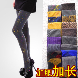 新品女士胖防勾丝袜子加肥加大码加长版连袜裤打底裤圆点性感涂鸦
