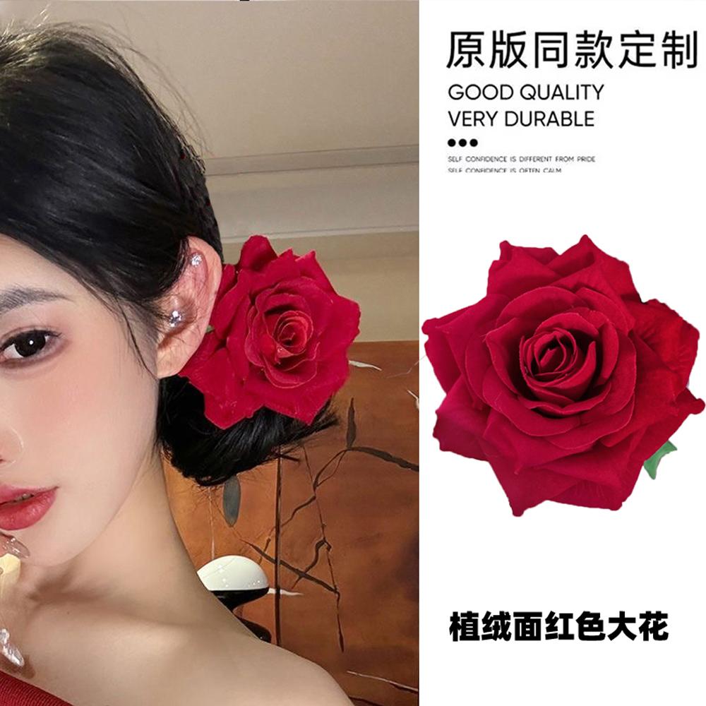 网红同款红色大头花新年发卡图片
