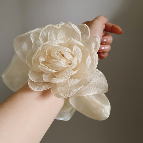 大肠圈绢纱花朵牡丹发圈发饰