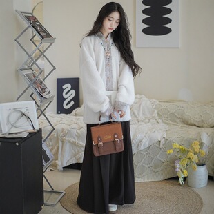 洛竹绒绒水貂绒立领弓袋袖明制汉服女宋裤旋裙日常通勤改良秋冬